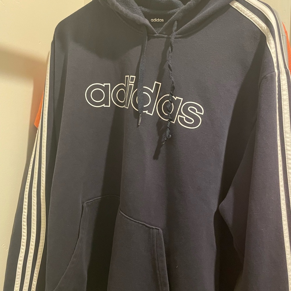 Adidas Men's Navy Hoodie with White Stripes